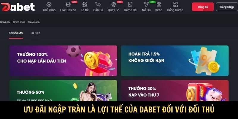 Ưu đãi ngập tràn là lợi thế của Dabet đối với đối thủ